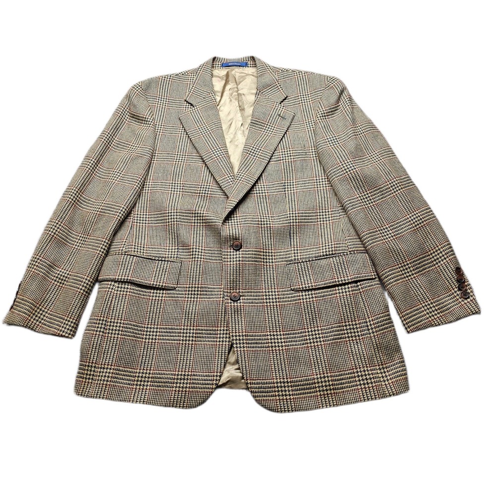 Vintage Chaps Ralph Lauren Blazer Jacket Mens 42R Multi Pure Wool Plaid Tweed